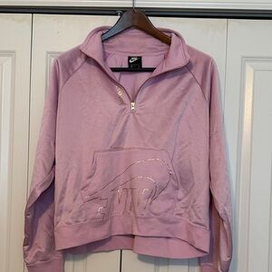 Nike Women's Light Pink with gold metallic detail cropped 3/4 zip sweatshirt